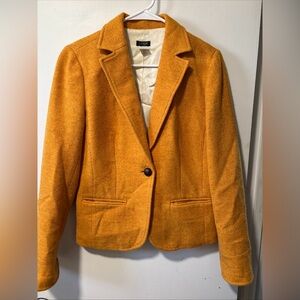 J Crew 100% Wool Yellow Gold Tweed 1 Button Blazer Jacket Size 8